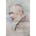 prapore  " Padre Pio ".litogravura de autor. artist :Francesco Ventura anii' 70. Italia